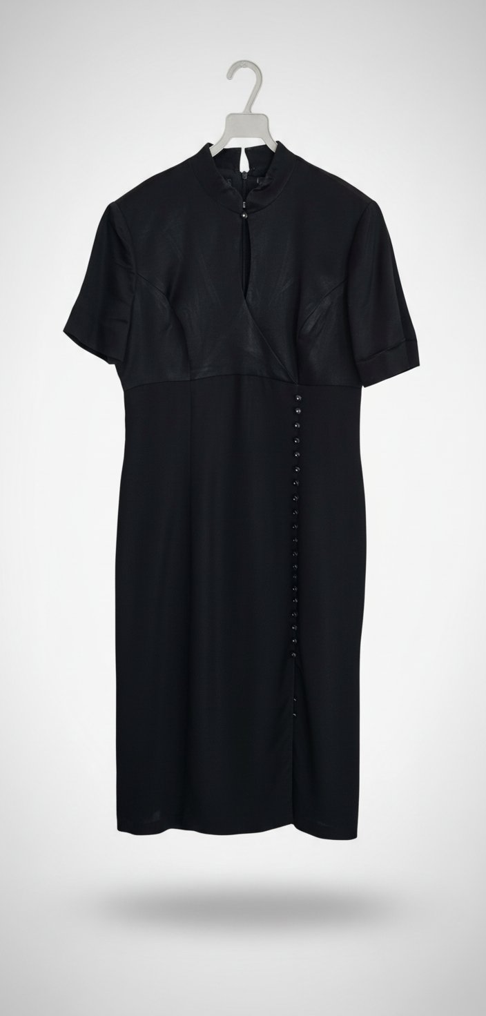 Robe cocktail noire col mao