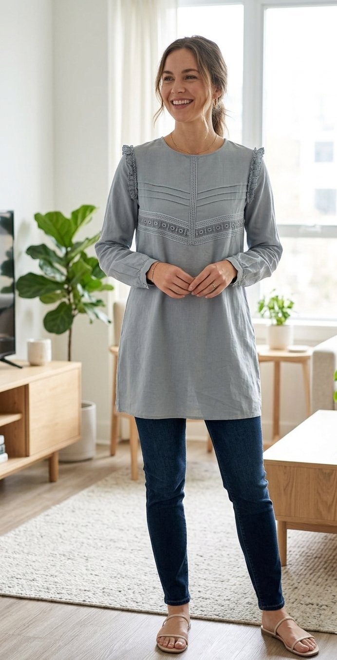 Tunique longue grise en cotton