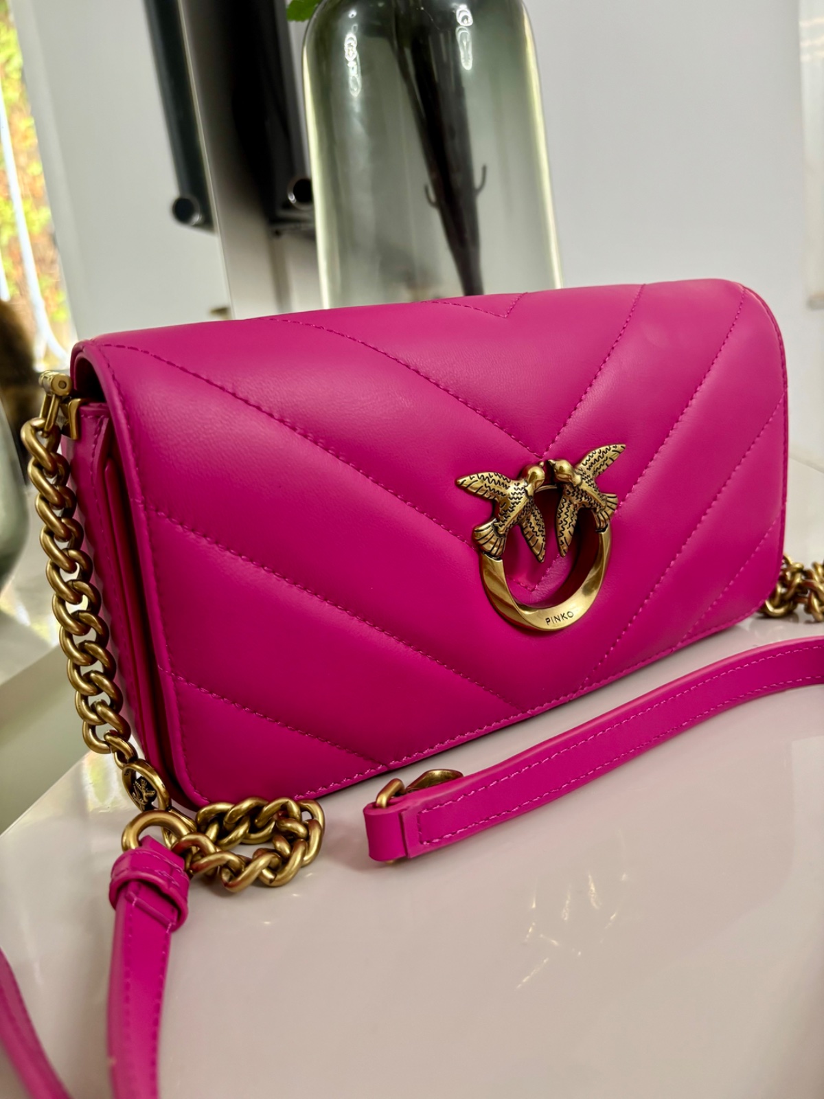 Sac Pinko Love Bag Classic Chevron Fuchsia / Magenta — Neuf
