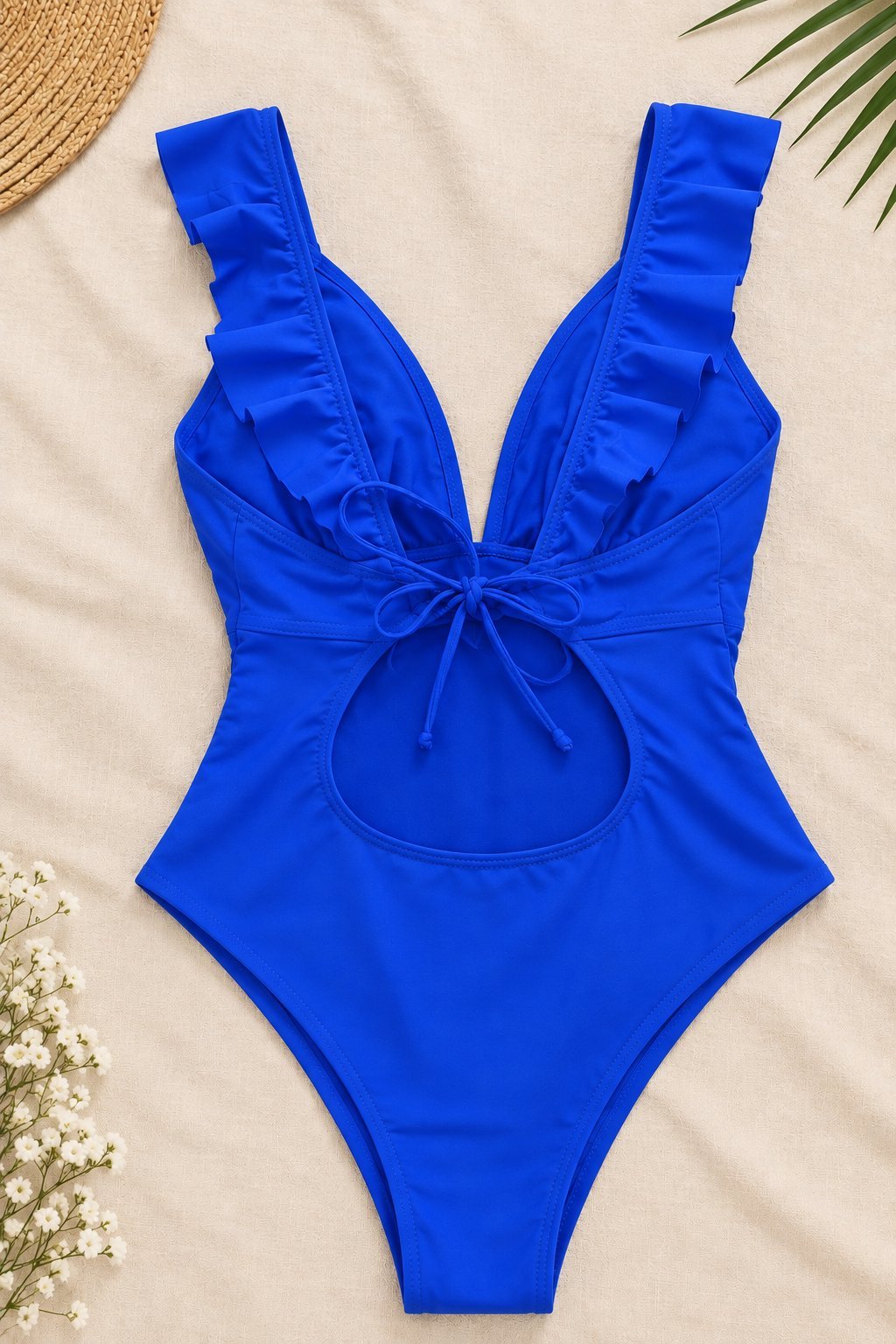 Maillot de bain 1 pièce bleu roi à volants