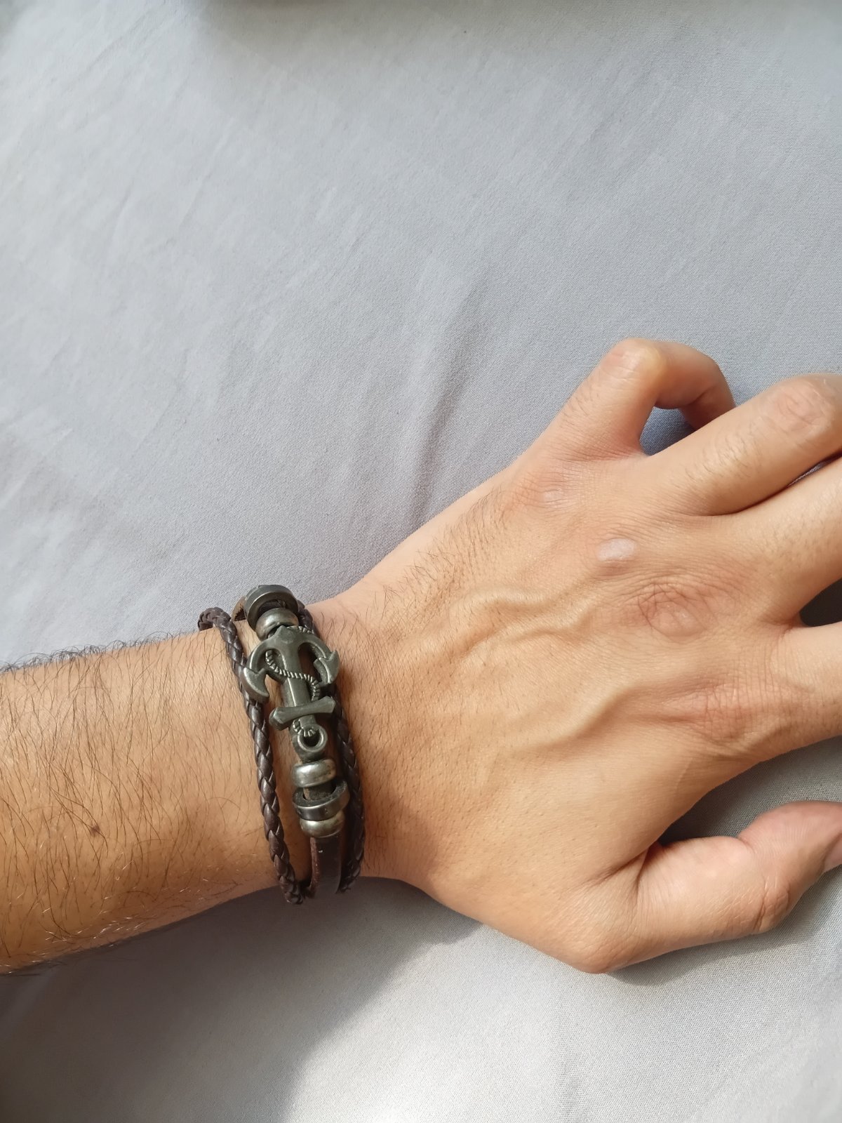  Bracelet homme en cuir marron avec ancre marine