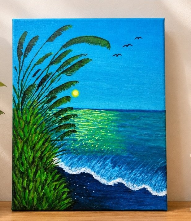 Peinture _ coucher de soleil sur mer 🎨🖌️ 