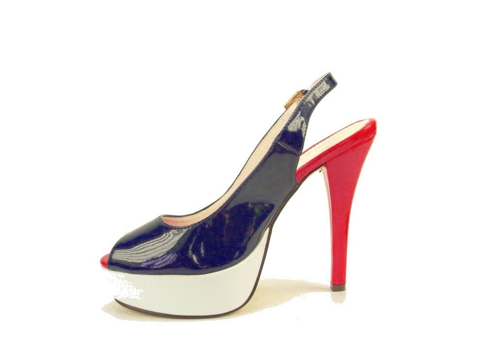 Escarpins slingback bicolores en cuir verni