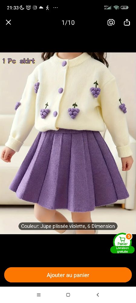 Jupe violet en laine plissée 