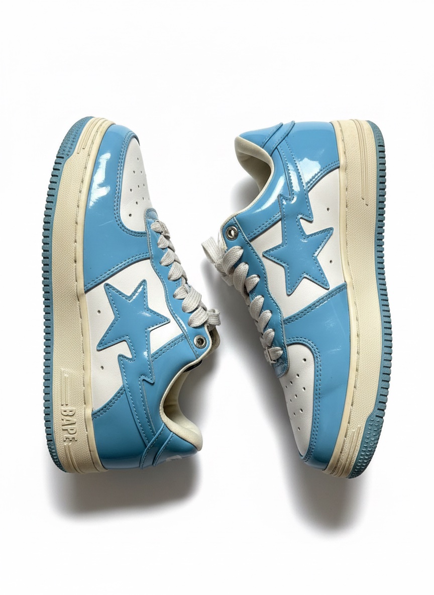 A Bathing Ape BAPE STA Low White Blue Sneakers.  Size 40