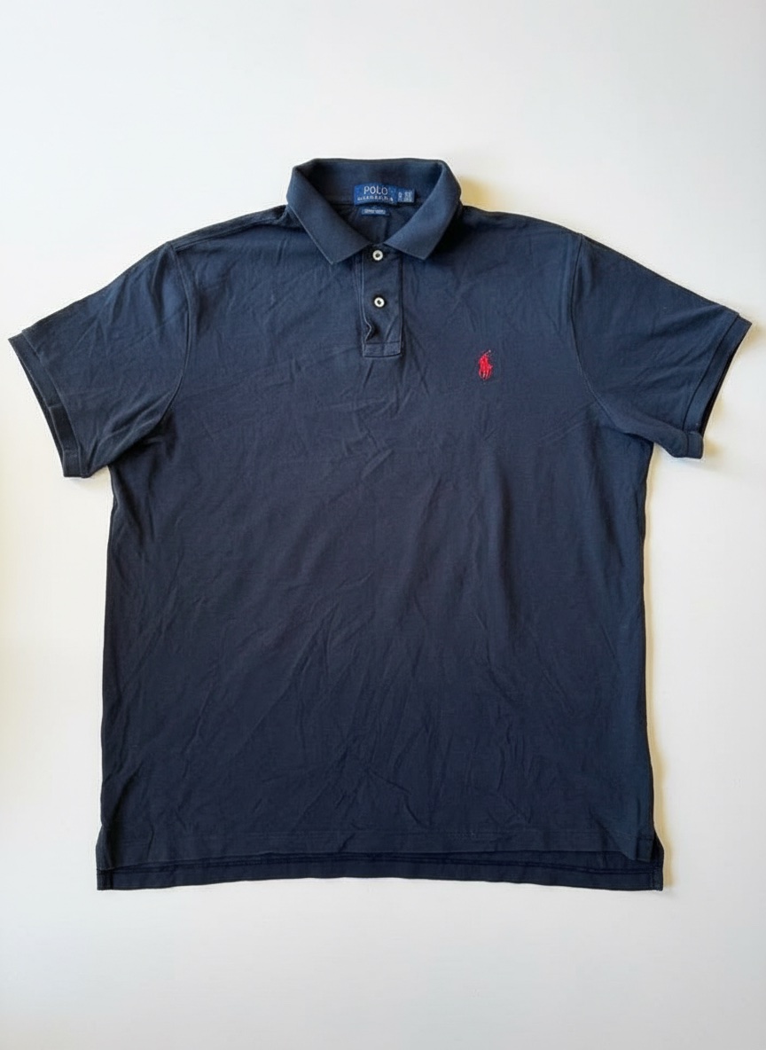 Polo Ralph Lauren Black Custom Slim Fit Pique Polo Shirt Red Pony.  Size XL