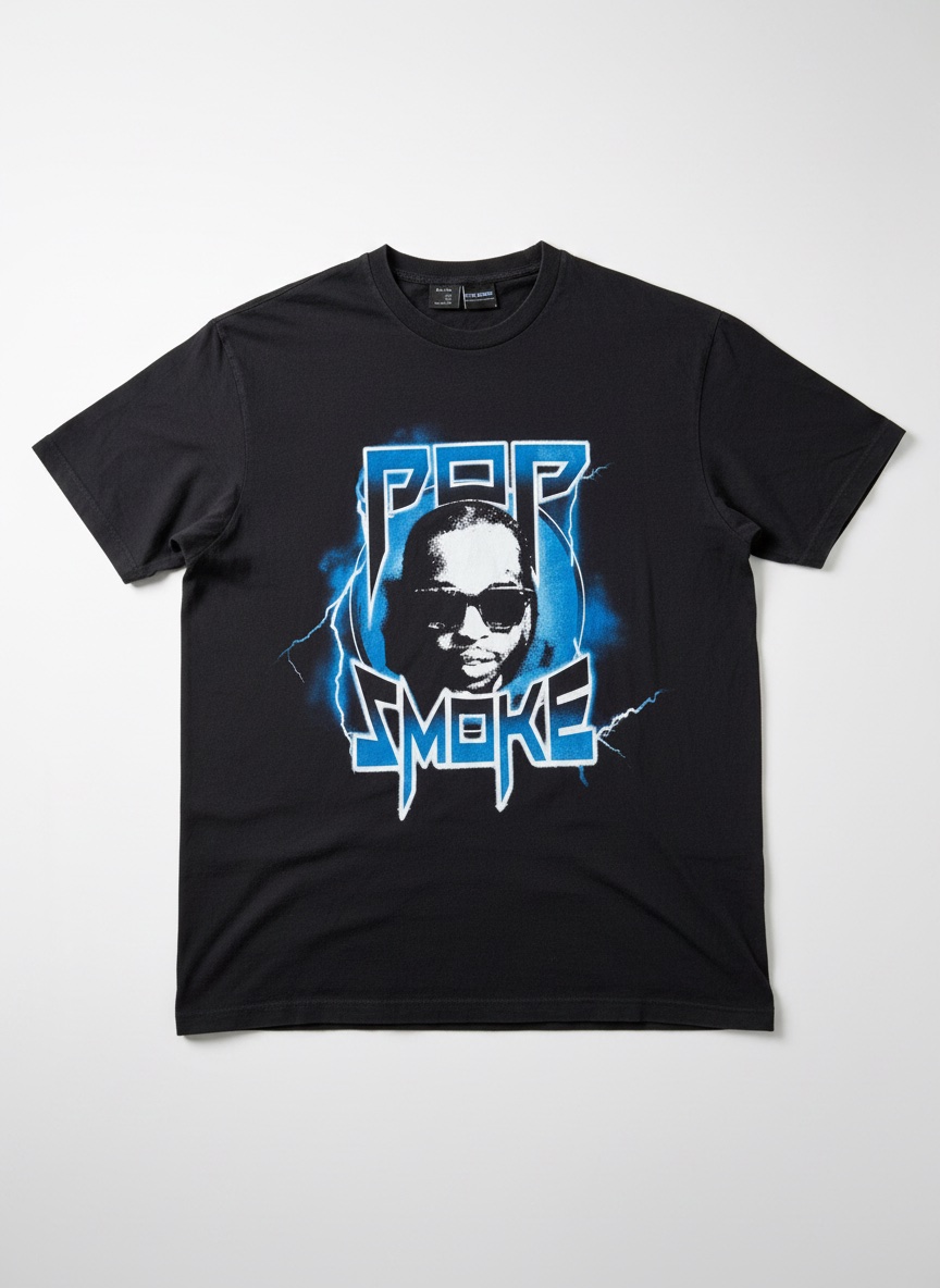 Bershka Pop Smoke Shoot For The Stars Aim For The Moon Graphic Rap Tee  Size M
