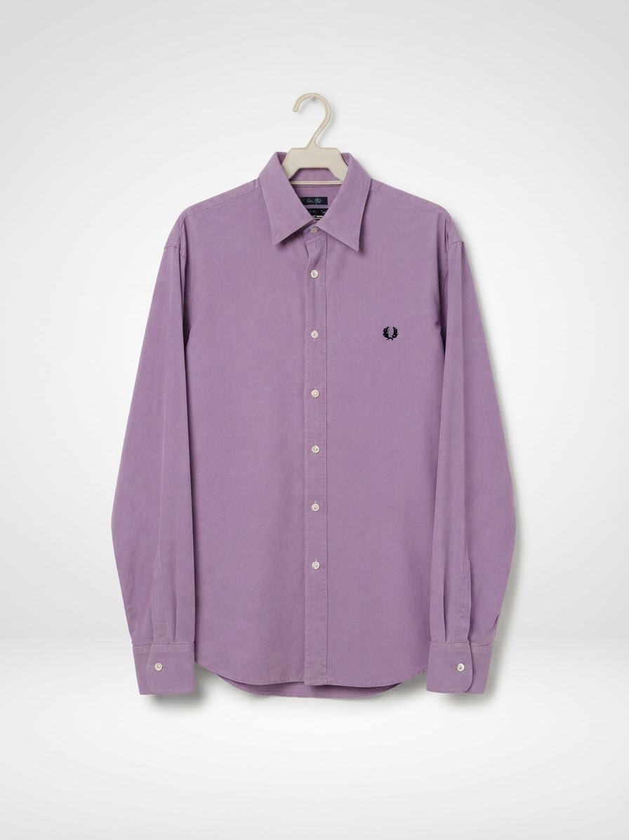 Fred Perry Overdyed Long Sleeve Shirt in Dark Lavender.  Size XL