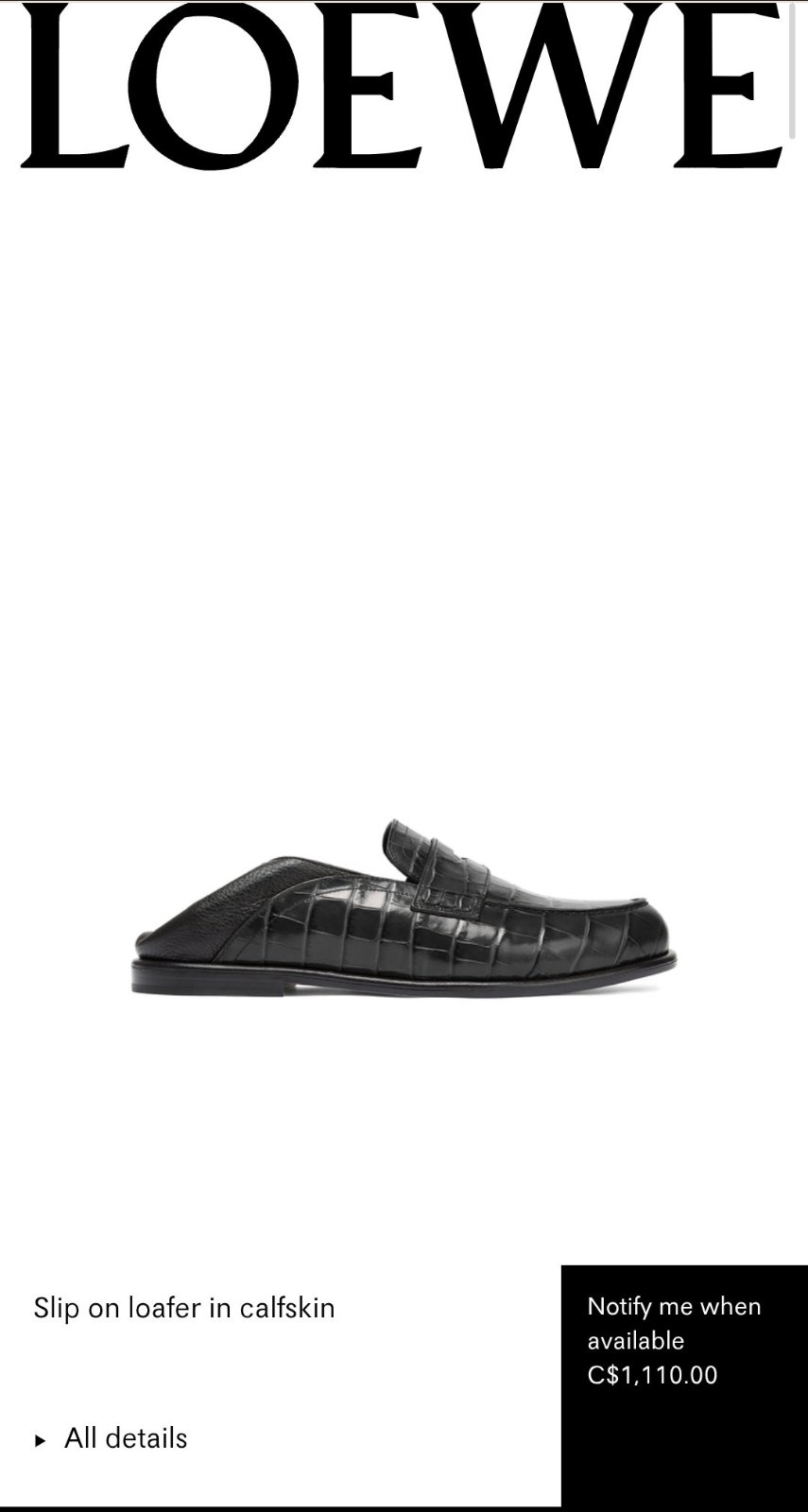 Mocassins Loewe Slip-On en cuir de veau noir (Réf : 453.18.205-1185)