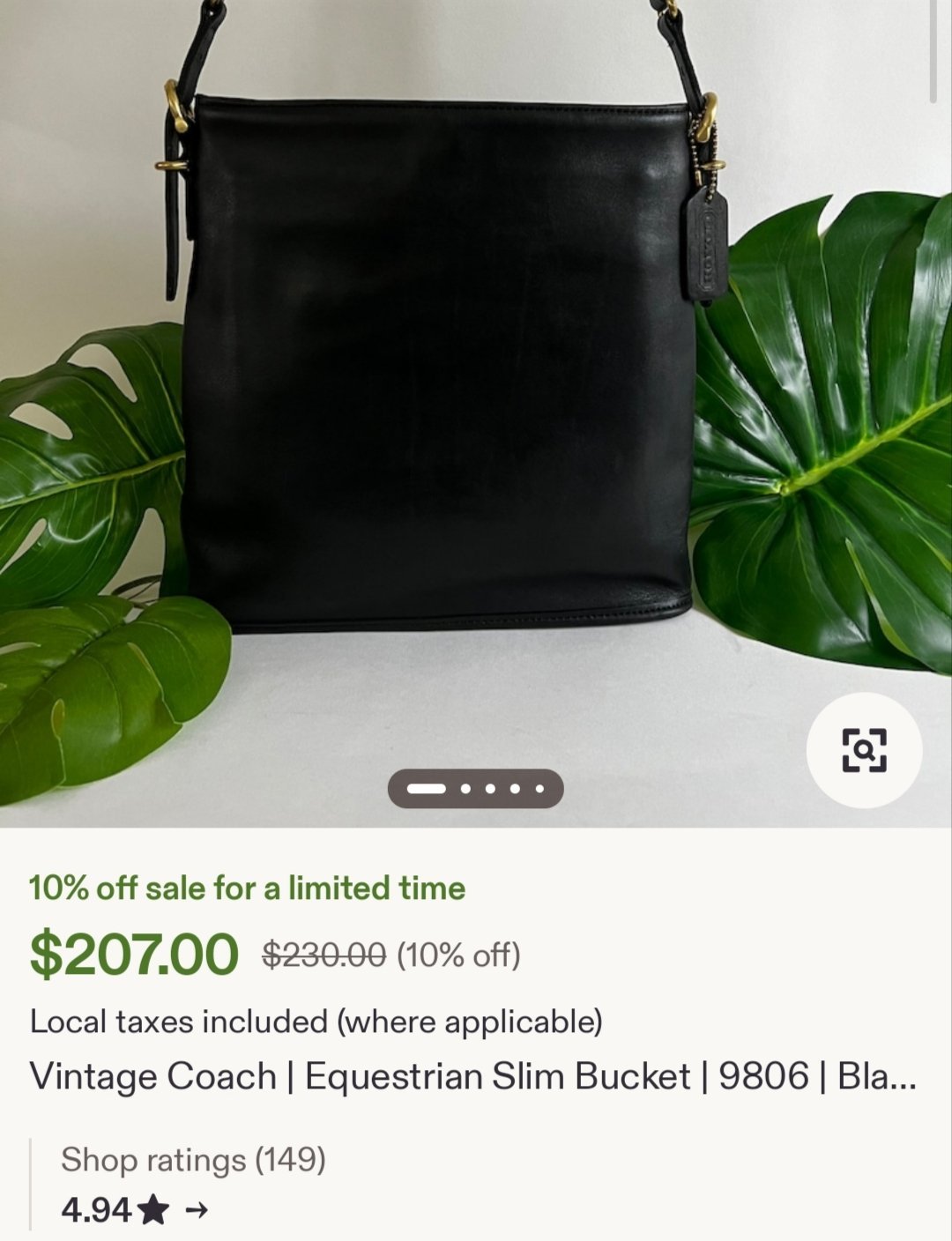 Vintage Coach Equestrian Slim Bucket Bag 9806 Black Leather Shoulder Purse