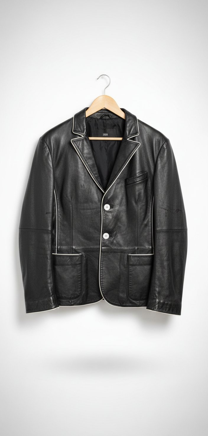  promotion veste cuir  veritable noir et blanc