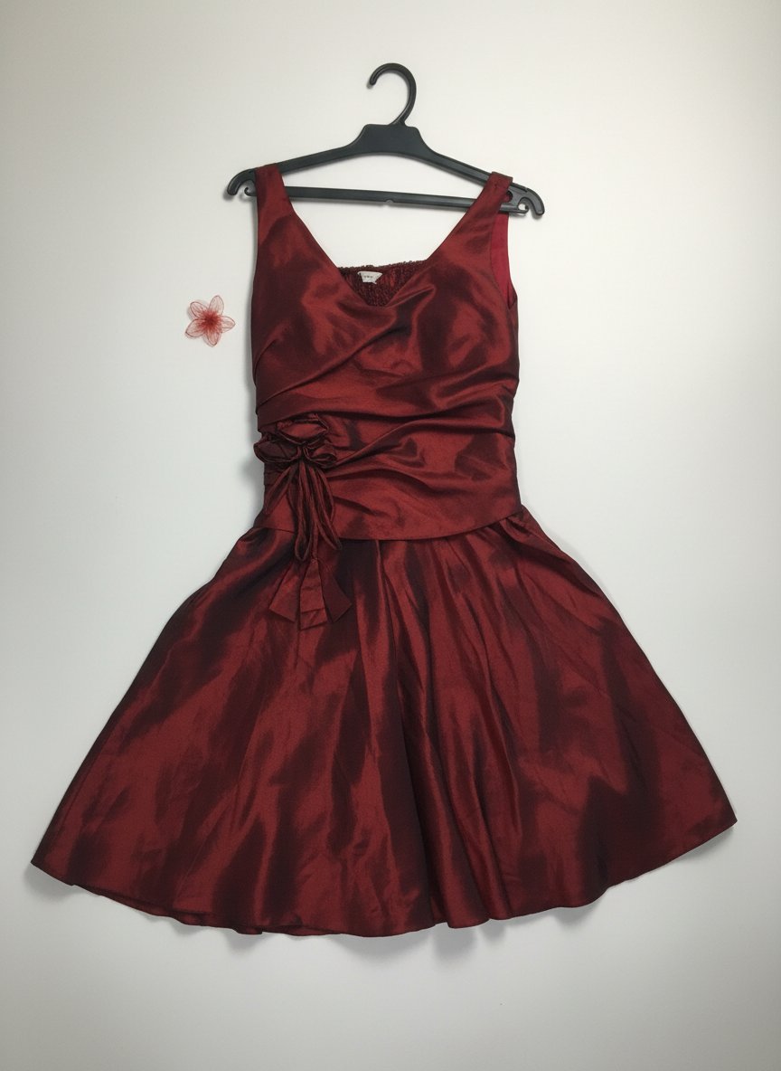 Robe courte satinée bordeaux – Dos smocké, coupe évasée