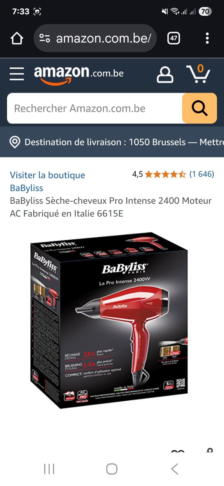 Sèche cheveux Babyliss importé France sans paquet