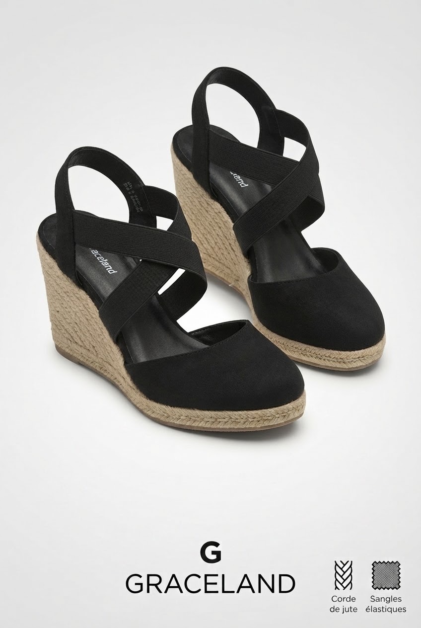 Sandales à talon compensé en corde de jute tressée.