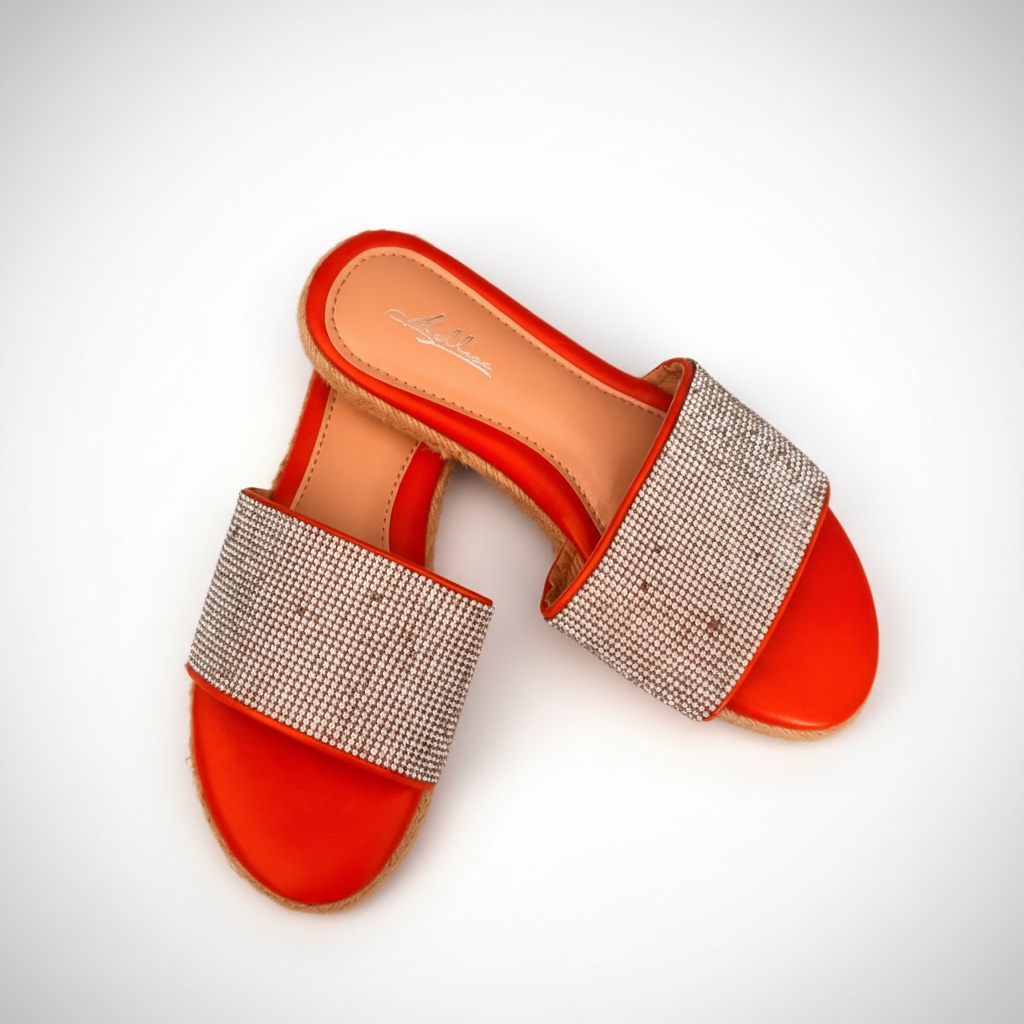 Mules oranges sympa avec des stass shwarovski