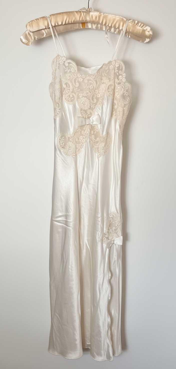 Chemise de nuit et tobe de chambre  avec dentelles et traine