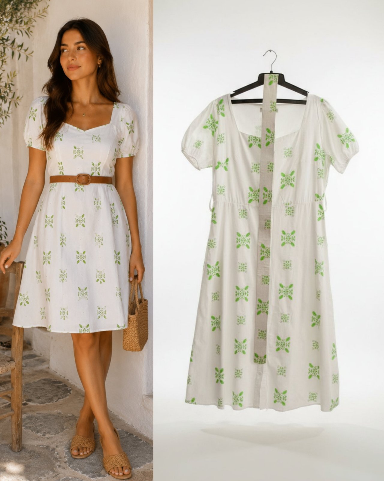🤍 Robe blanche à imprimé vert – Esprit estival & féminin 🌿