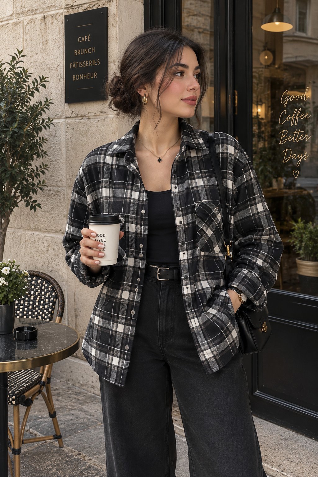 Surchemise à carreaux noir, blanc et gris – Style tendance