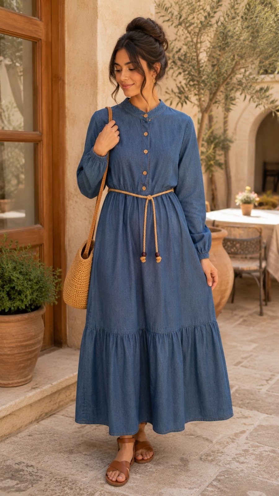 💙 Robe longue en jean léger – Style bohème & élégant
