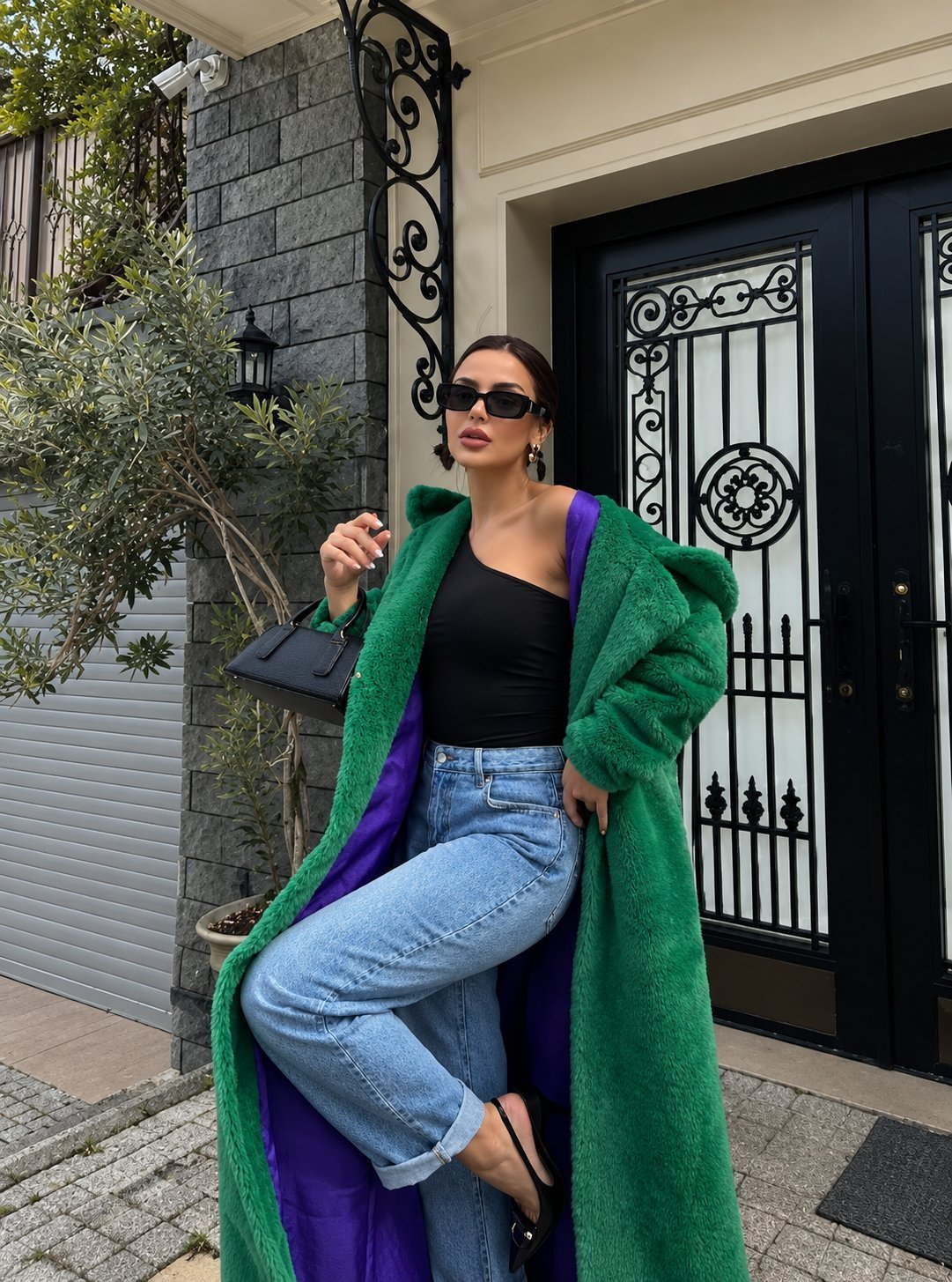Manteau long en fausse fourrure vert émeraude 💚
