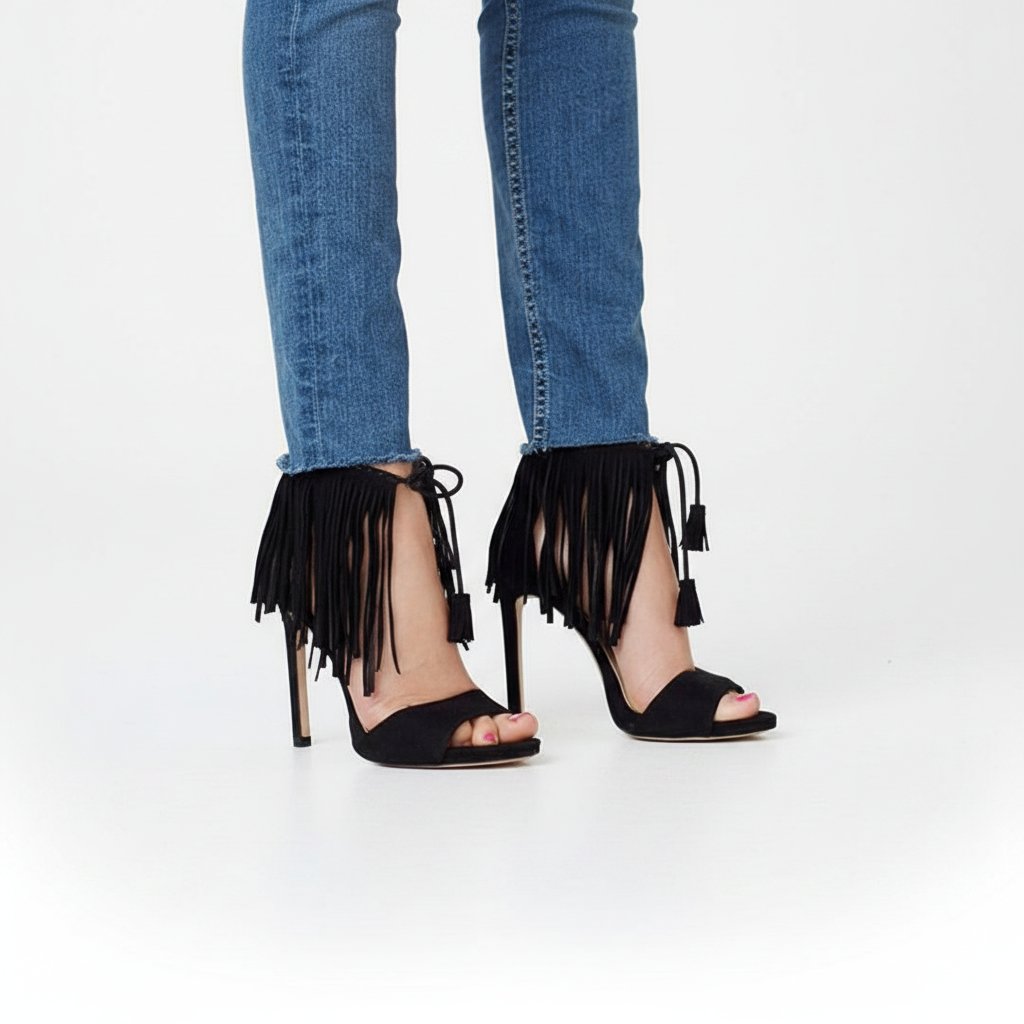 ZARA Black Suede Leather Fringe High Heels