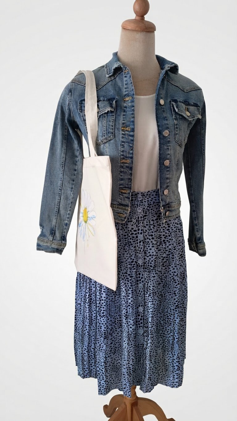 Outfit jacket pullblanc et jupe polka dots