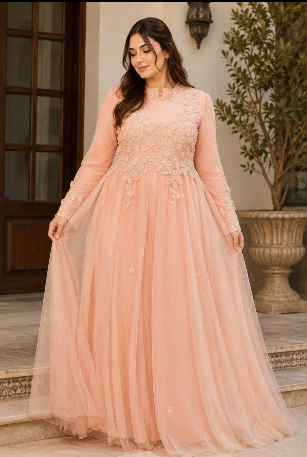 🌸 Robe de soirée longue – Rose poudré – Taille 42/44