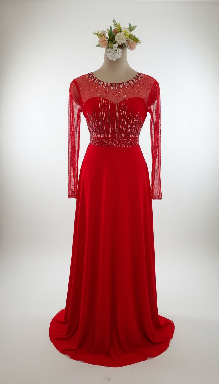 Robe soirée rouge avec strass