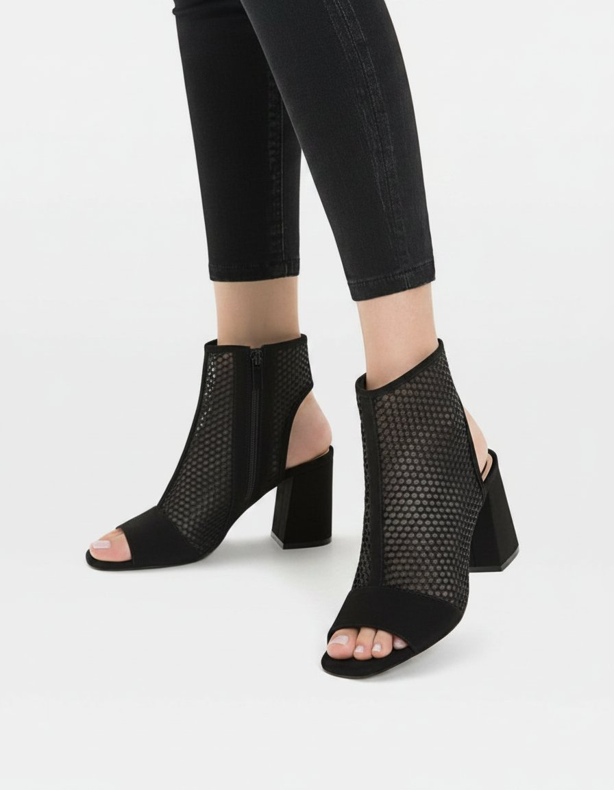  Bottines Stradivarius à talon ajourées noires