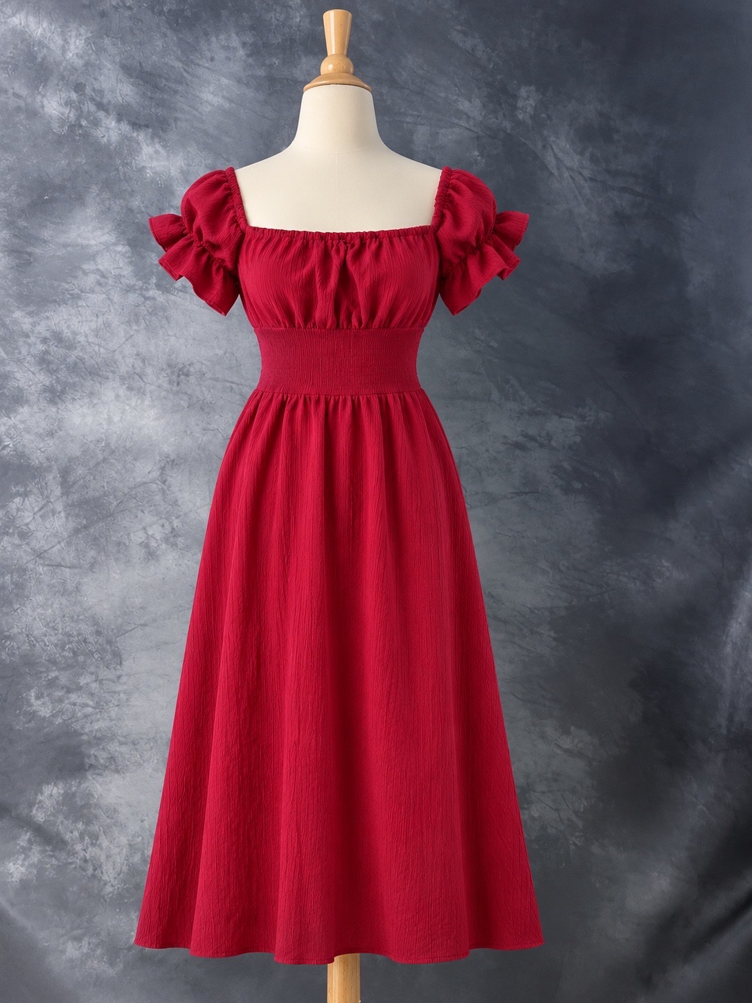 Red Off-Shoulder Midi Dress
