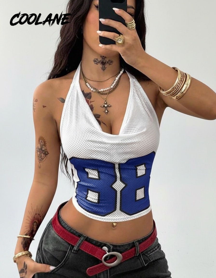 Coolane Top court dos nu femme d'été, style streetwear décontracté,