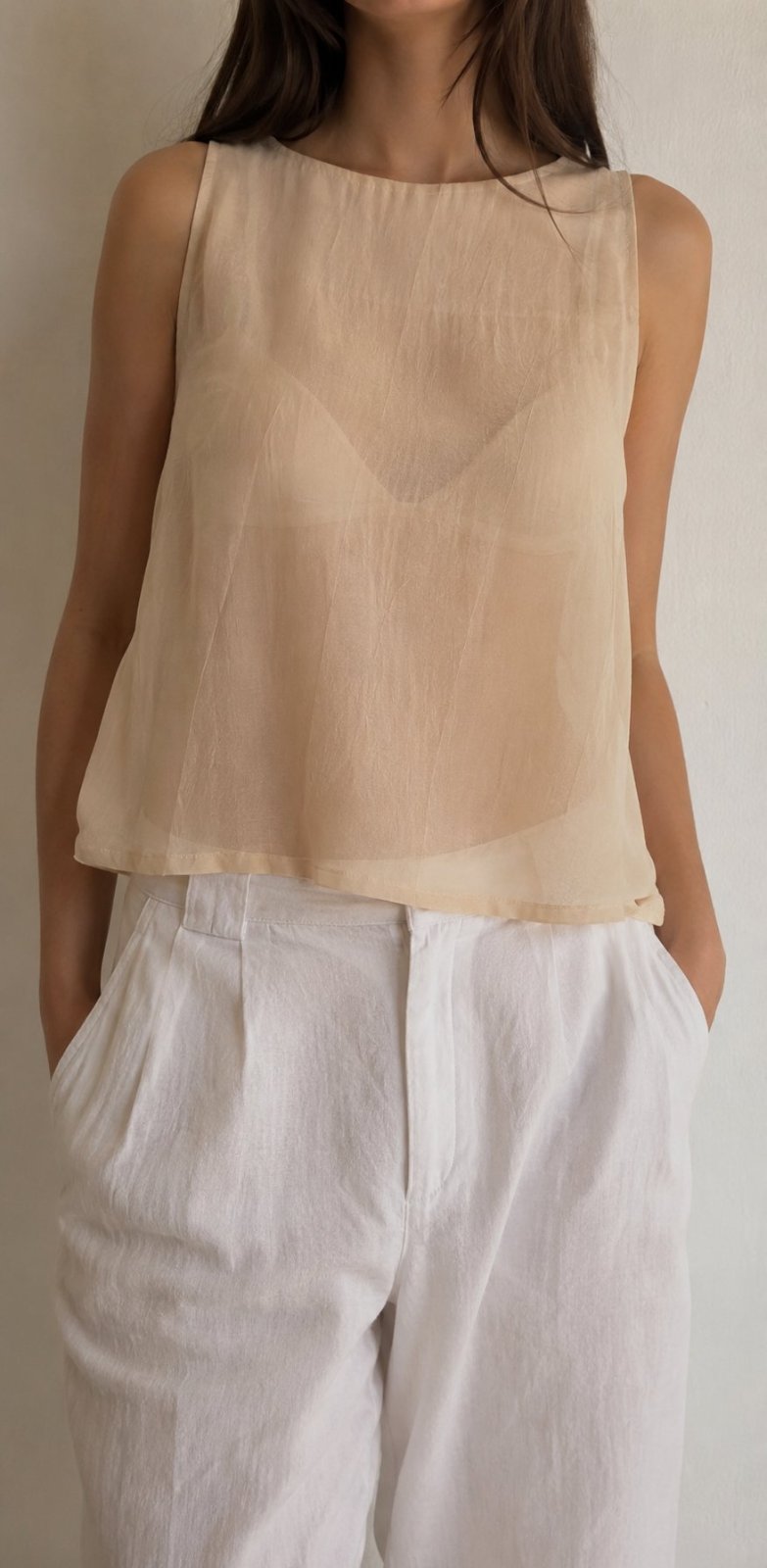 Top femme beige transparent