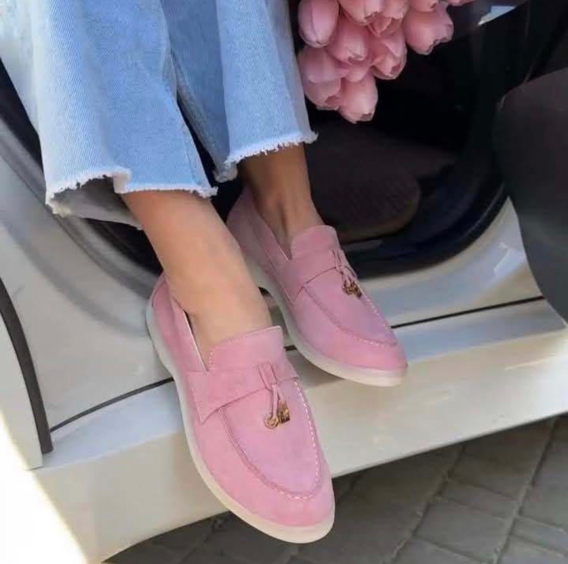 Moccasin Pink Lora 🌸🌸🎀🎀 Texture vrai daim doublure cuir semelle pvc  Pointure 38