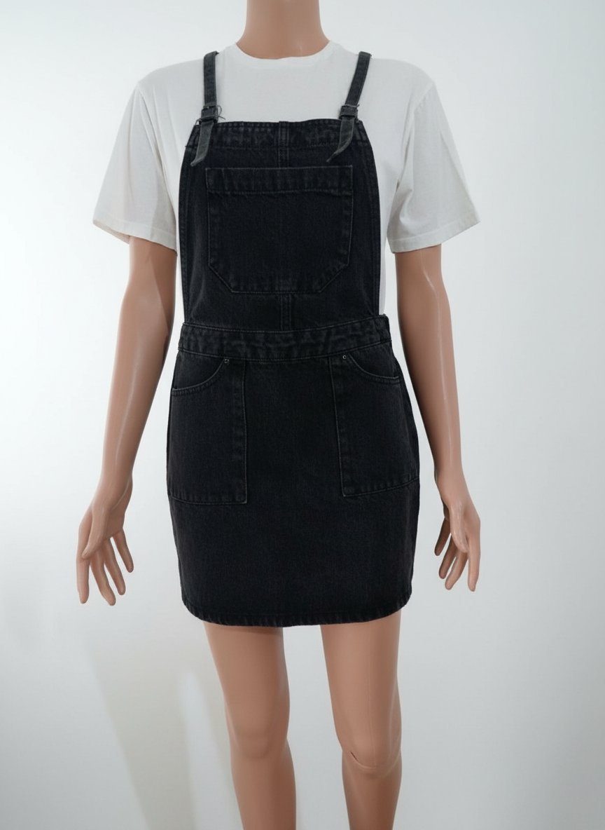 Salopette jupe jean noir femme PULL&BEAR 