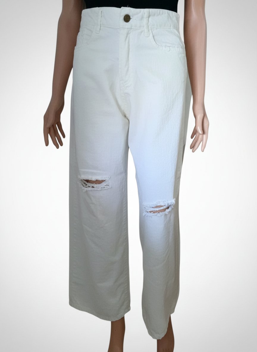Pantalon jean Blanc Large Femme , made in italy , état neuf 