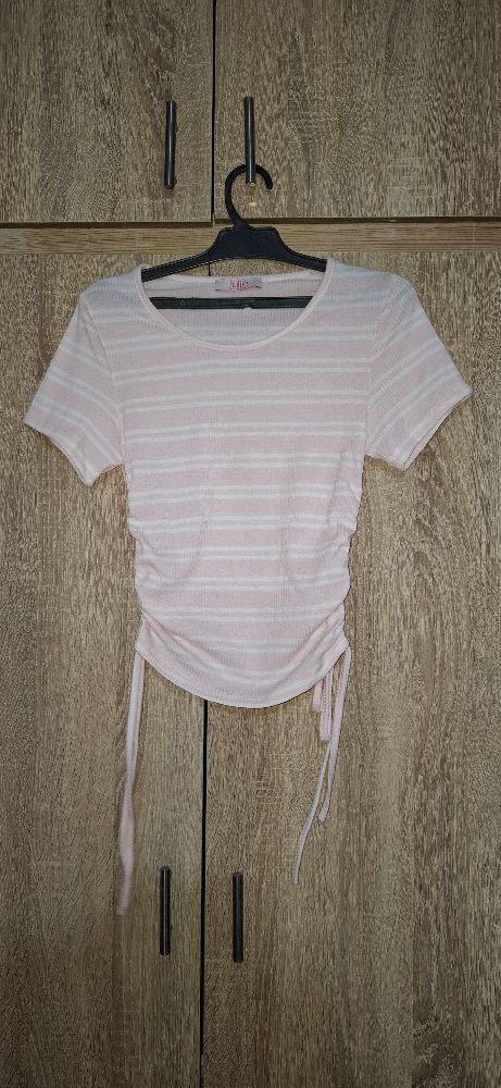 T-shirt court rose et blanc 