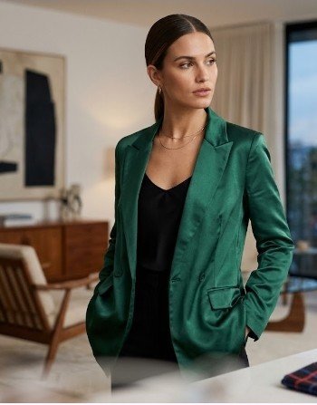 Blazer vert olive satin marque pull &bear taille m tres chic