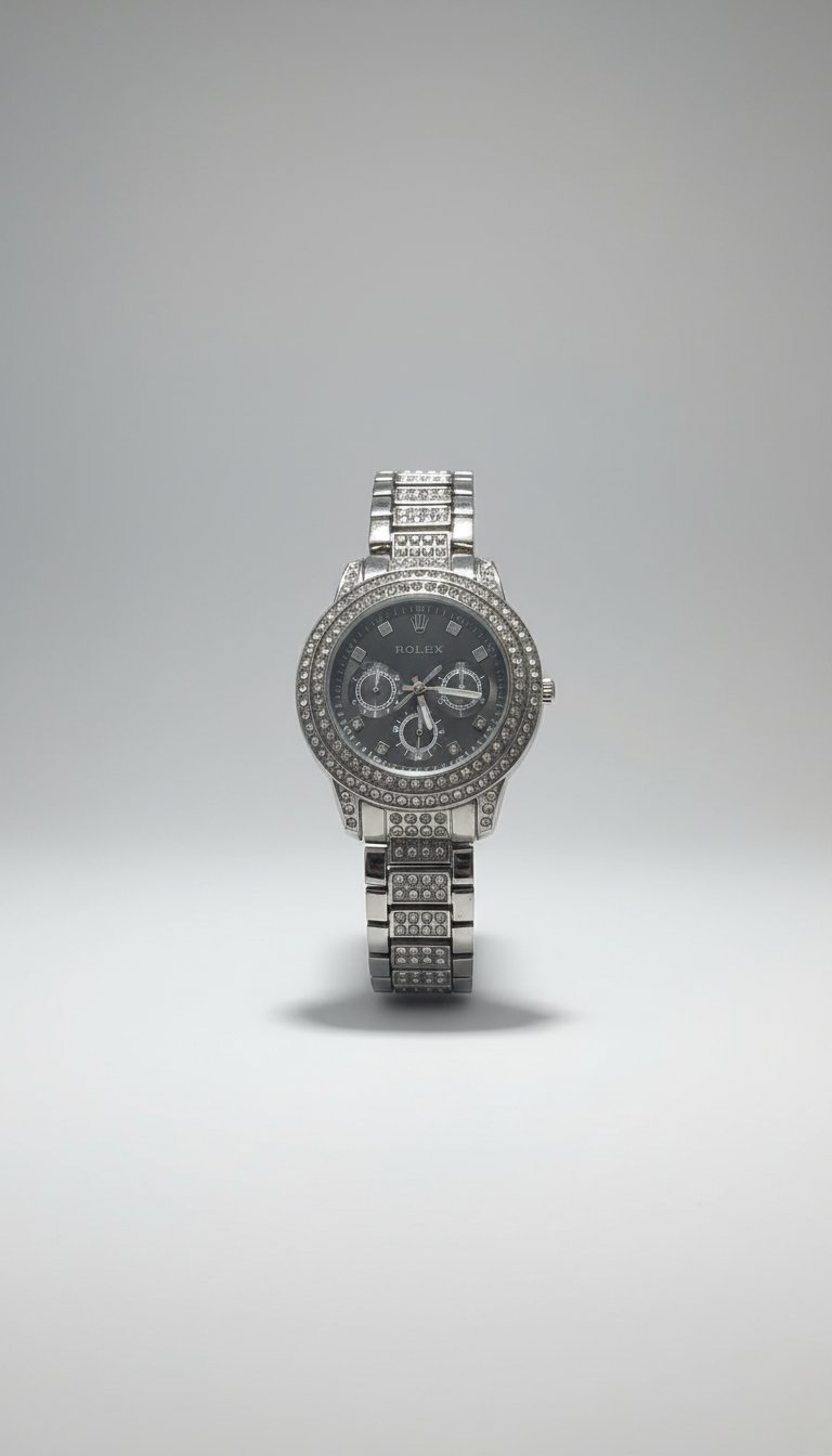 Montre Rolex avec strass .couleur argent.tlabes xl.xxl