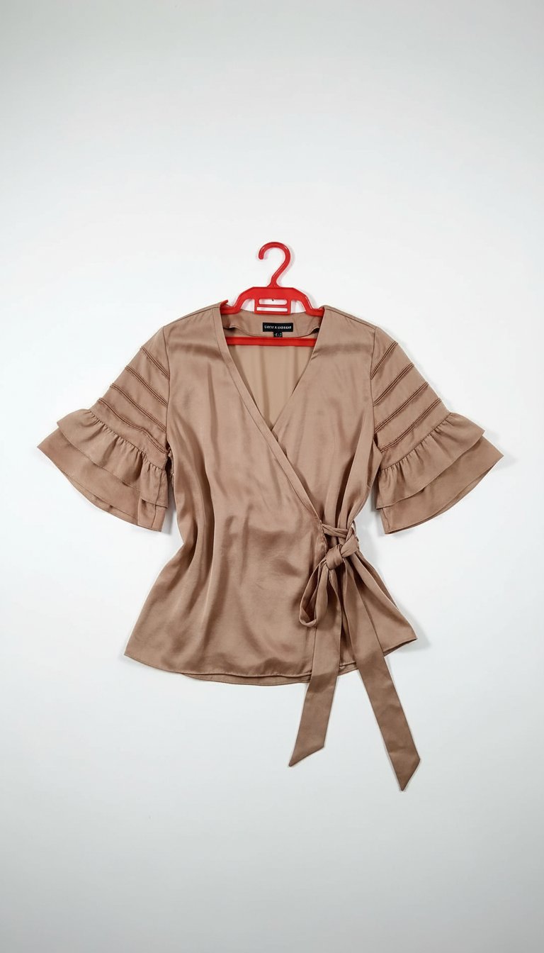 Chemise chic,trop belle kima fil photo exact ,jdida barcha,sans défaut,la taille 44,46,couleur camel,teterbat 5it papillon 