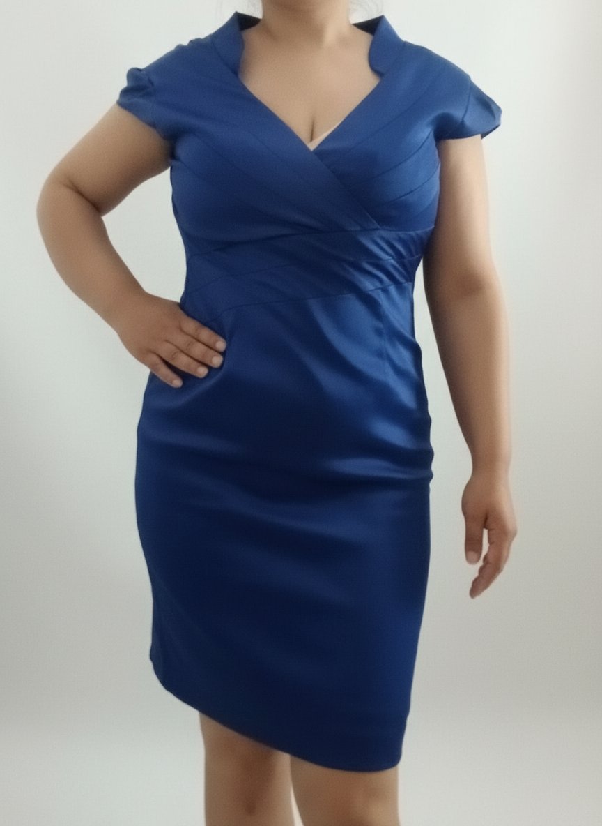 Robe soirée simple et courte, tissu satiné ,couleur bleu,la taille 38,40 