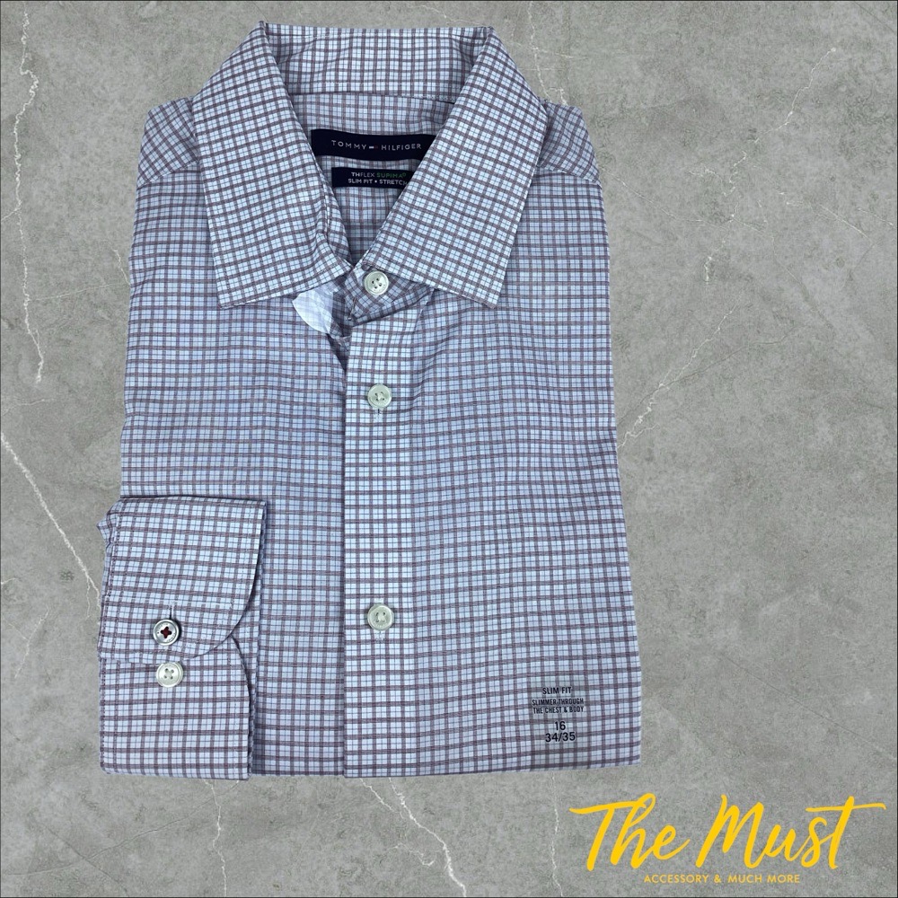 Chemise Manche Longues TOMMY HILFIGER En Cotton Supima Slim Fit Stretch Navy Taille L État: Neuve 