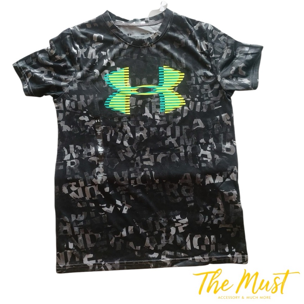 Tee-Shirt à Manche Courte UNDER ARMOR HEATGEAR Gris Monogram Taille 10-12 ans Neuf 