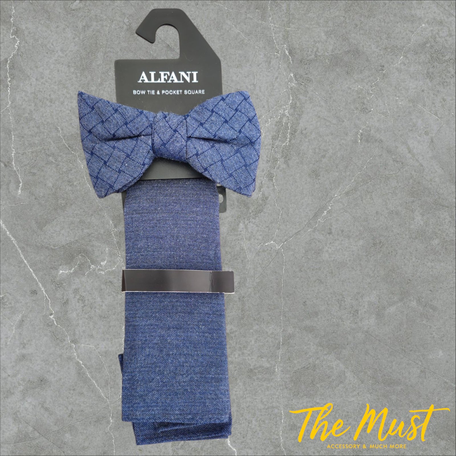 ALFANI Bow Tie & Pocket Square Bleu jean neuves 