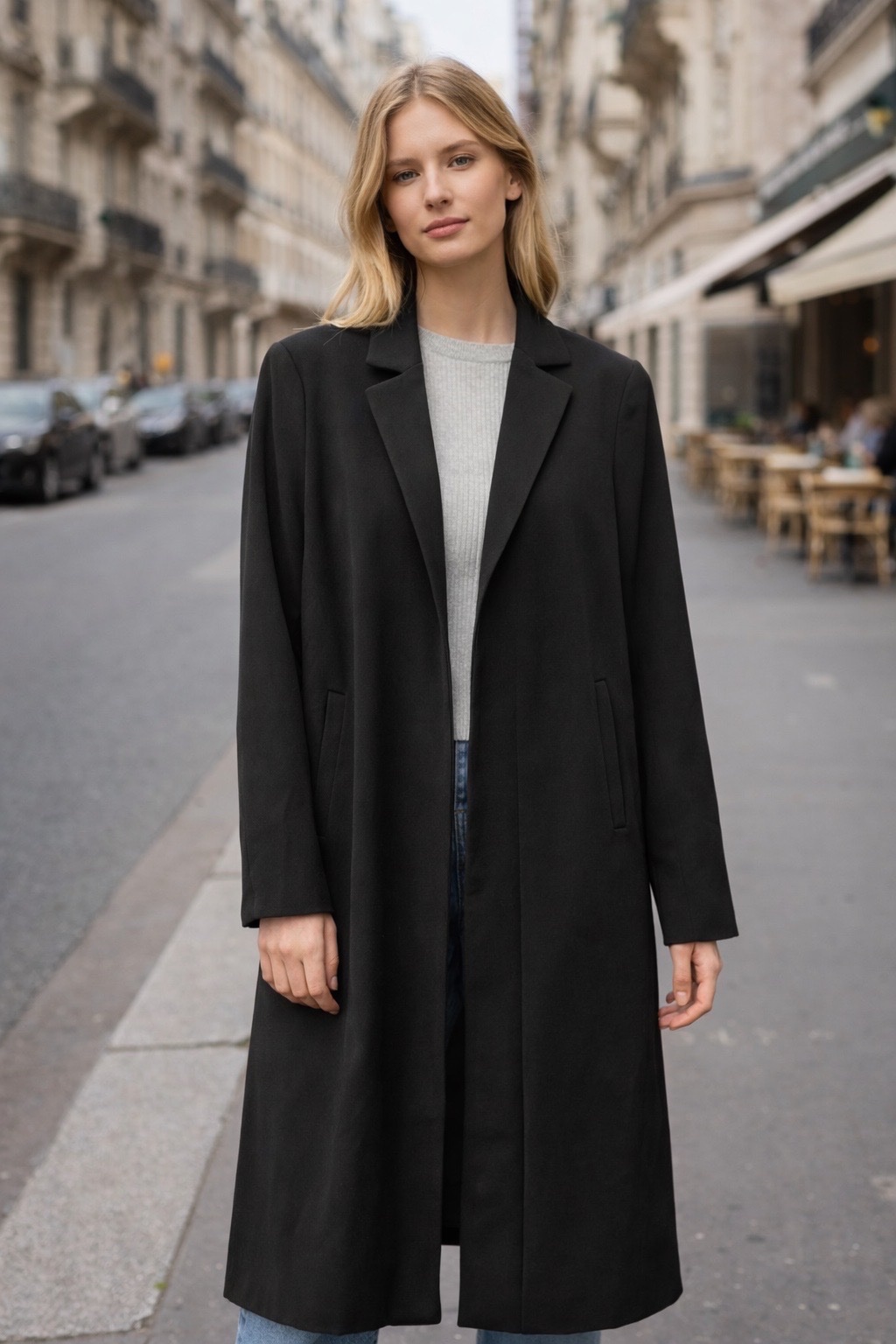 Manteau blazer long noir pour femme de la marque H by Halston taille XS/S