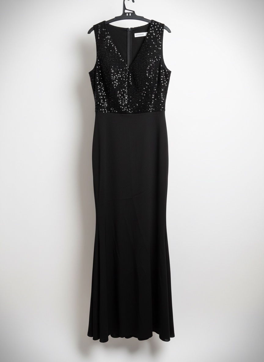 Robe de soirée longue noire de la marque Twilight se caractérise par son haut élégant