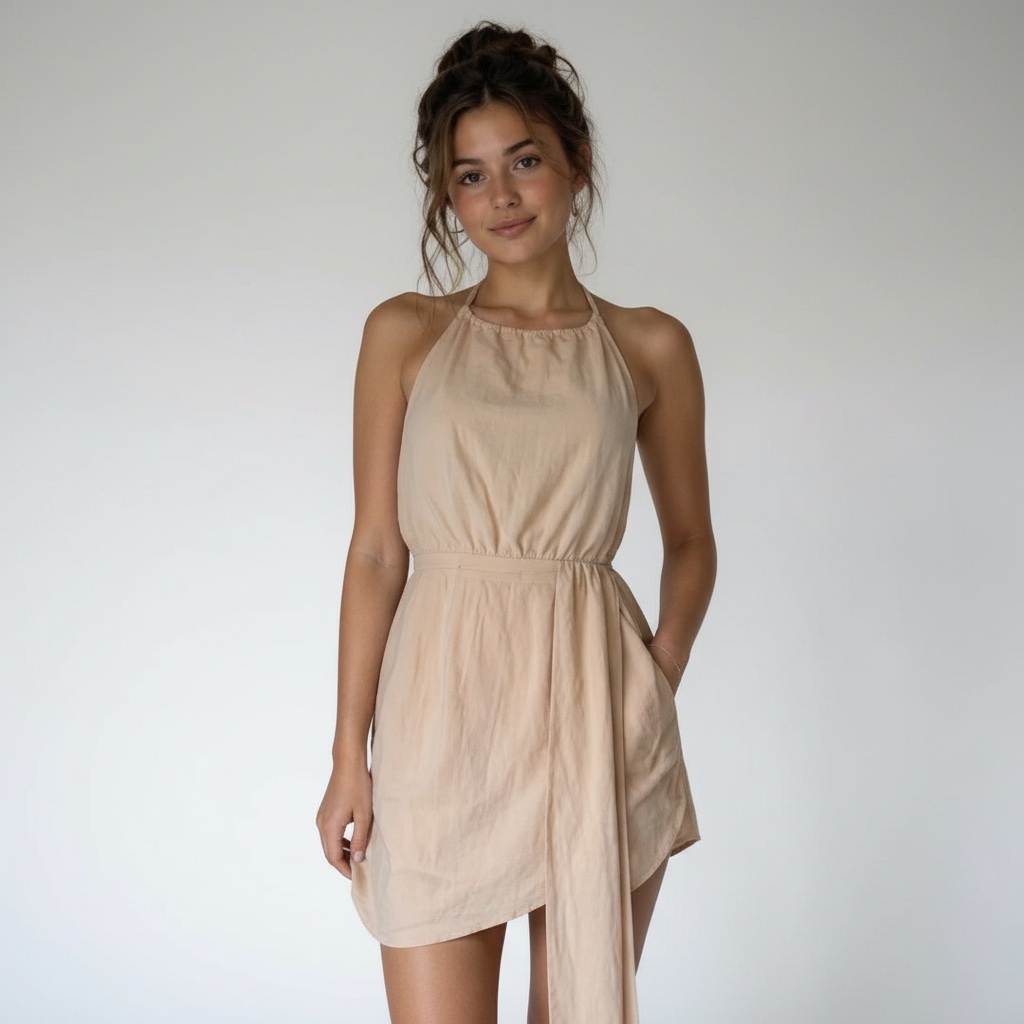 Robe moulante PrettyLittleThing couleur avoine, effet lin, avec drapé