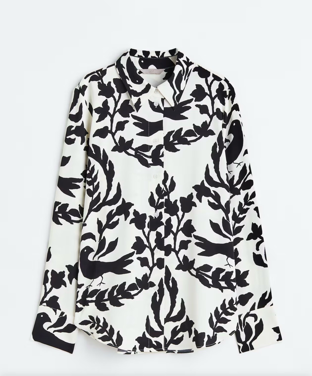 Chemise imprimée à motifs d'oiseaux et de feuillage noir et blanc de la marque H&M