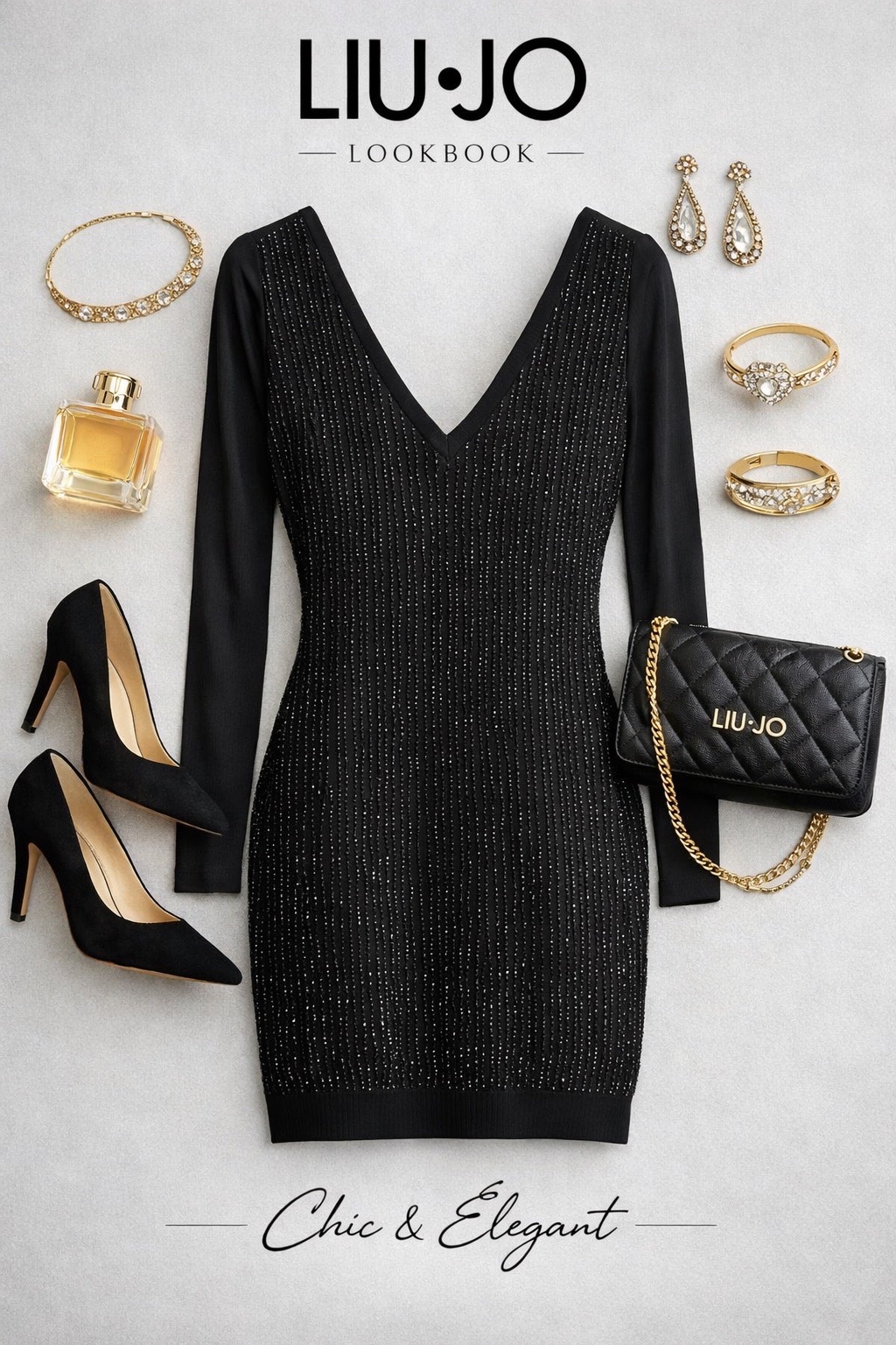 Robe courte noire à paillettes ou perles LIU.JO Jeans taille S/M