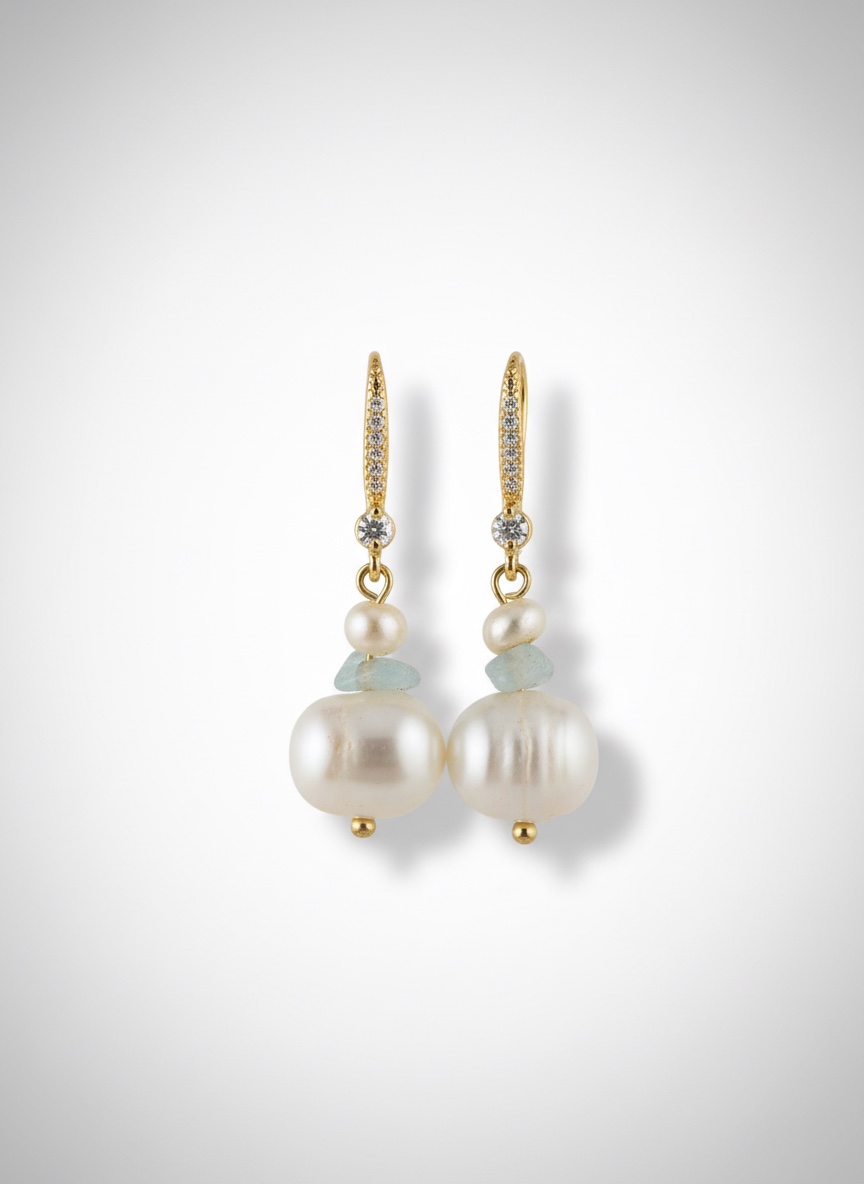 Boucles d'oreilles perles et pierre aqua marine
