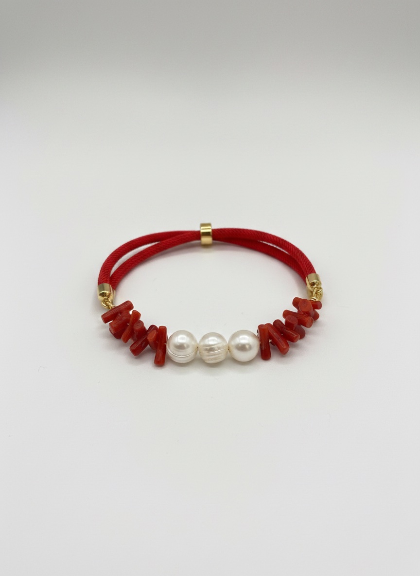 Bracelet corail et perles de cultures